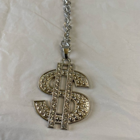 Crystal Dollar Sign Necklace Stainless Steel - Picture 5 of 7